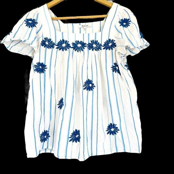 Madewell Tops Madewell Floral Embroidered Butterfly Top In Stripe Size XXS - Picture 1 of 3